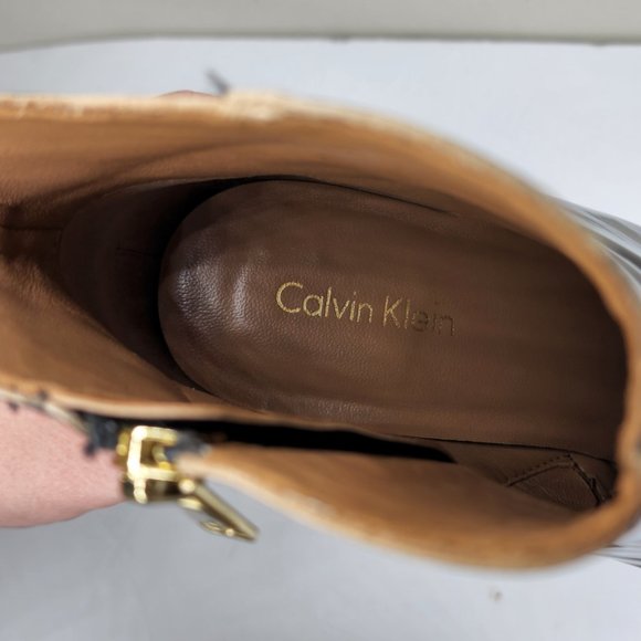 Calvin Klein Bernadet Platform Black Gold Patent Leather Boots Retro 70's sz 9 - Picture 7 of 10